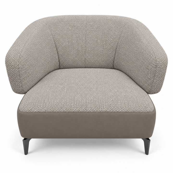 Ruby combination 42: top and curved back/arms mora-24-light-greige; lower base vegan-leather-05-taupe-brown. Upholstery visualisation.