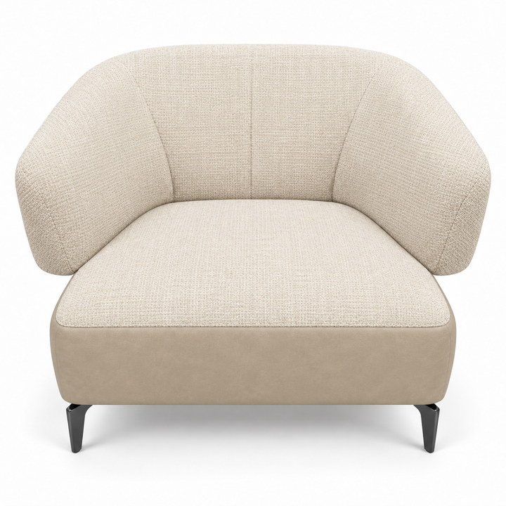 Ruby combination 44: top and curved back/arms monelli-23-warm-ivory; lower base vegan-leather-07-warm-beige. Upholstery visualisation.
