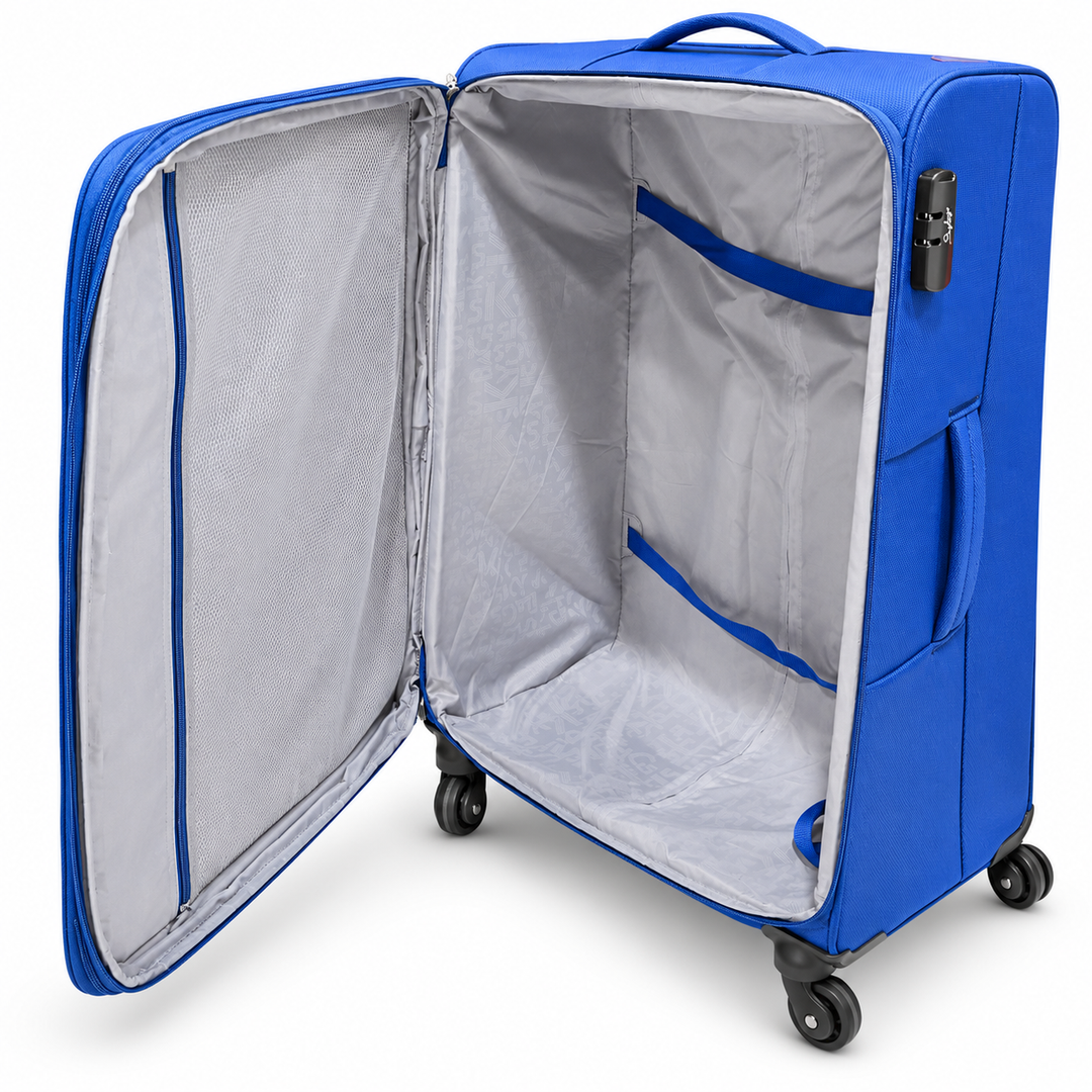 Skybags suitcase grey lining mesh divider blue packing straps