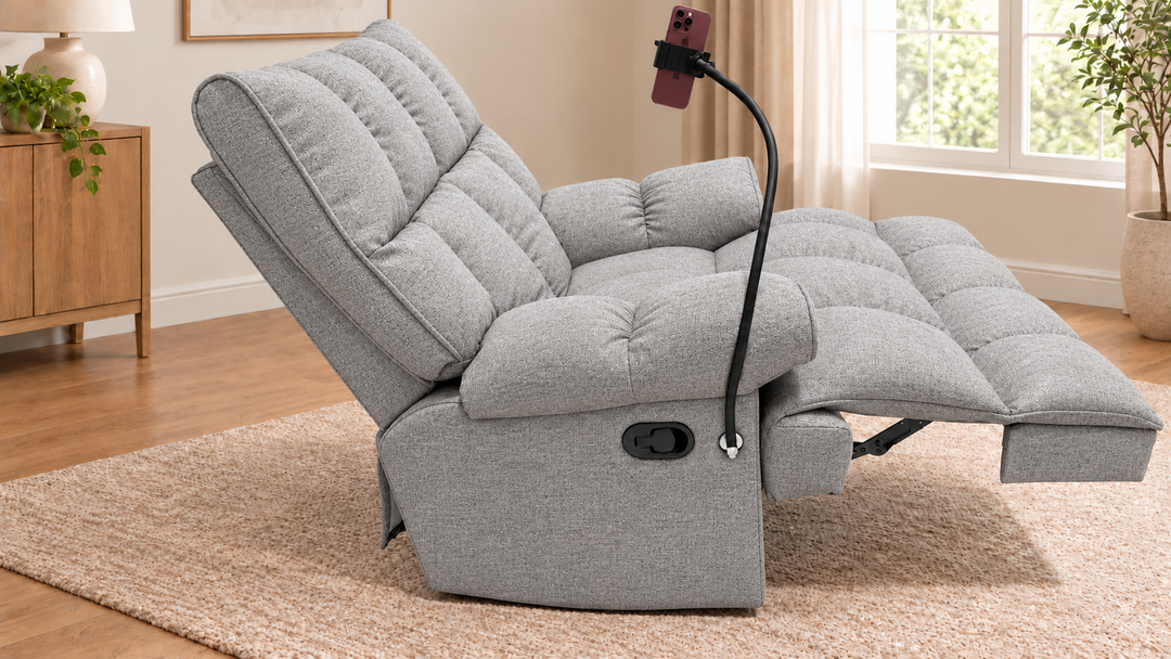 Victoria Plush Recliner Chair - Puro 04 Puro 04 - living room with phone holder and illustrative iPhone