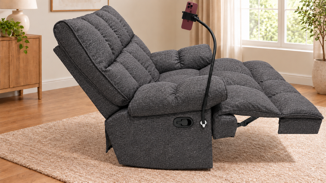 Victoria Plush Recliner Chair - Puro 16 Puro 16 - living room with phone holder and illustrative iPhone