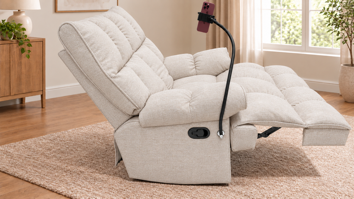 Victoria Plush Recliner Chair - Puro 21 Puro 21 - living room with phone holder and illustrative iPhone