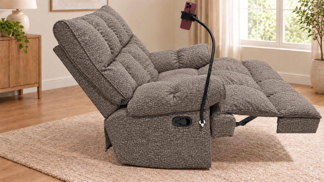 Victoria Plush Recliner Chair - Puro 43 Puro 43 - living room with phone holder and illustrative iPhone