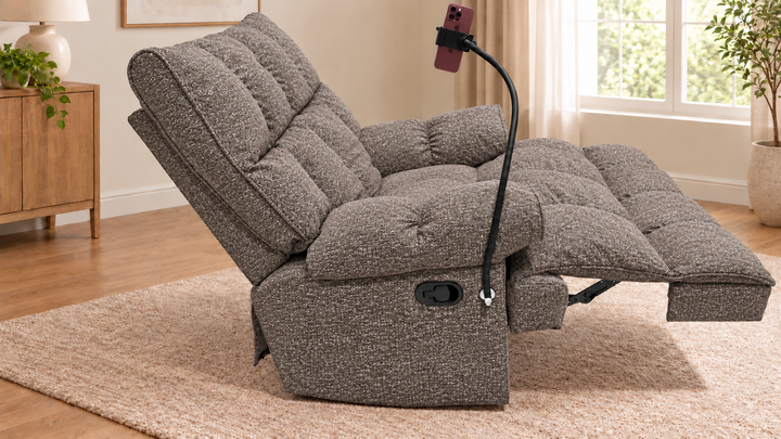 Victoria Plush Recliner Chair - Puro 43 Puro 43 - living room with phone holder and illustrative iPhone