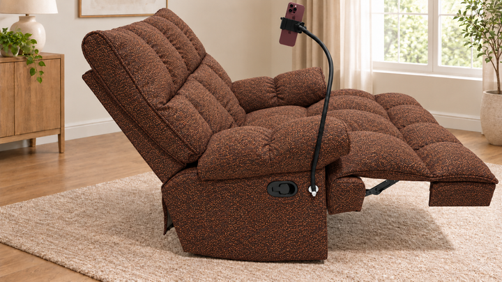 Victoria Plush Recliner Chair - Puro 44 Puro 44 - living room with phone holder and illustrative iPhone