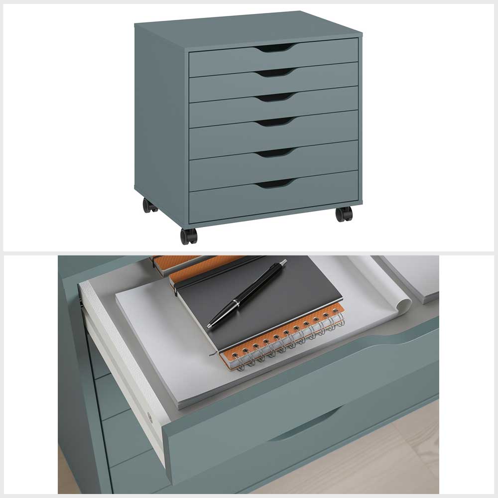 Ikea ALEX Drawer unit on castors grey-turquoise 67x66 cm