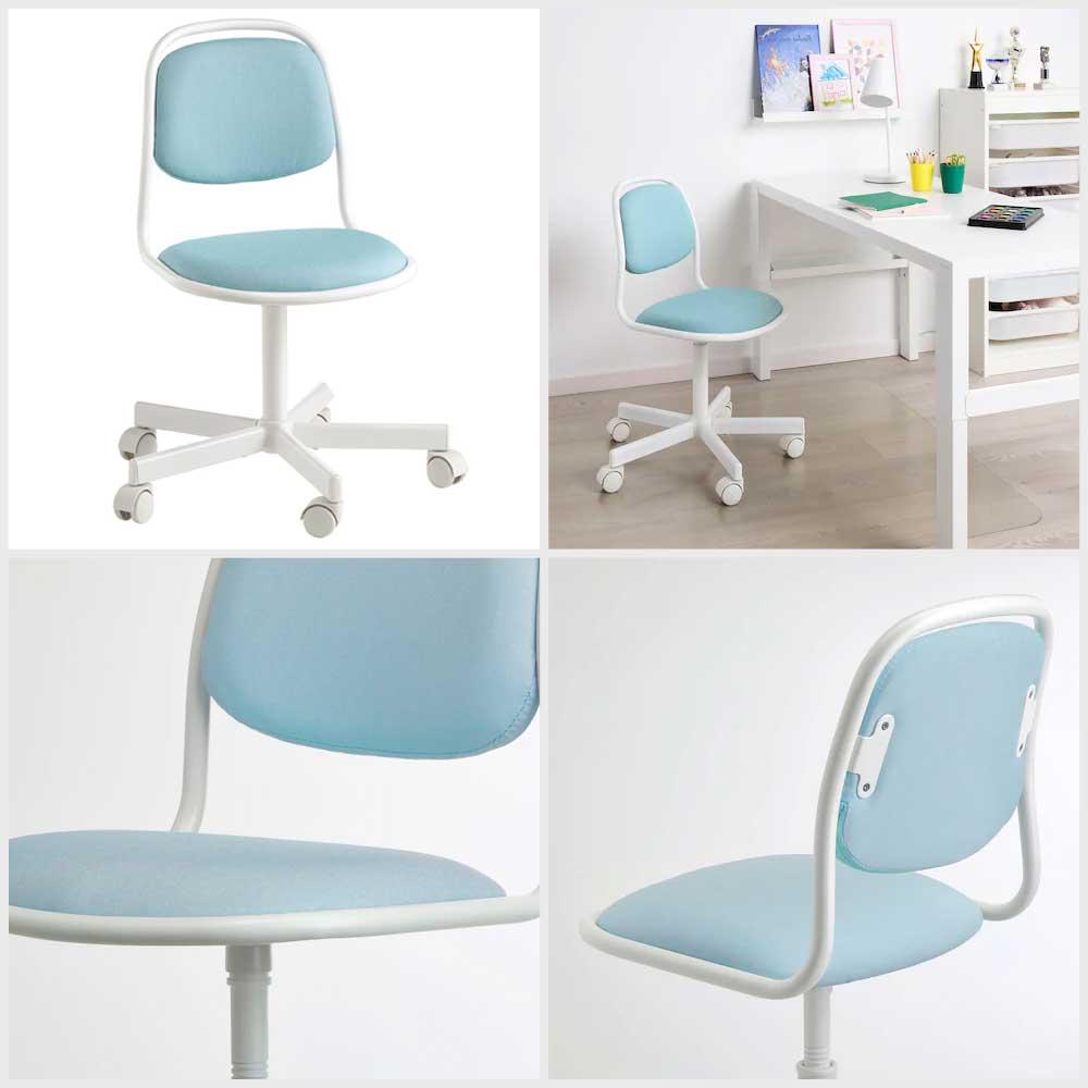 Ikea ORFJALL Children's desk chair, white, Vissle blue-green
