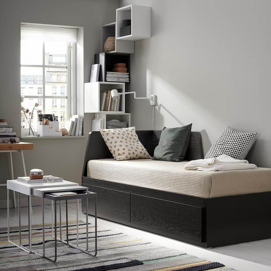 IKEA Flekke Day-Bed Frame with 2 Drawers, Black-Brown