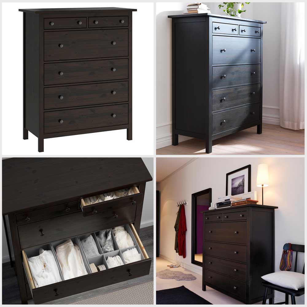 Ikea HEMNES Chest of 6 drawers black-brown 108x131 cm