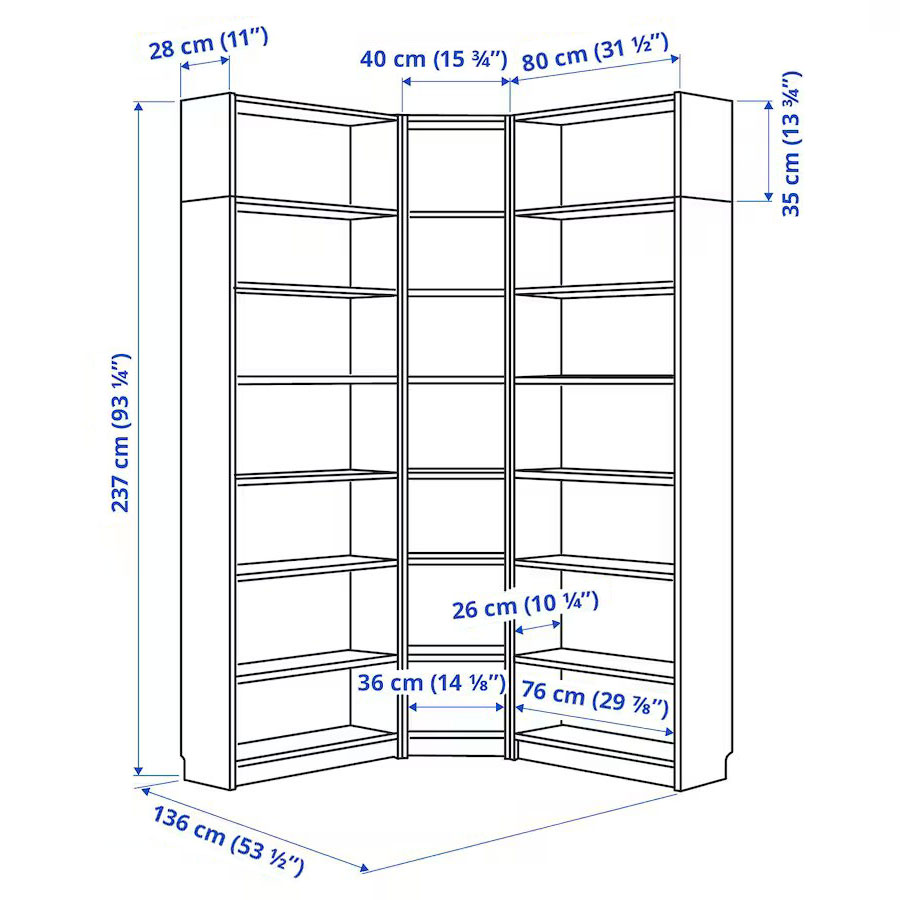 Ikea BILLY bookcase corner comb w ext units dark brown oak effect