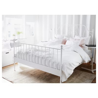 LEIRVIK Queen Bed Frame| White| Metal| Luröy