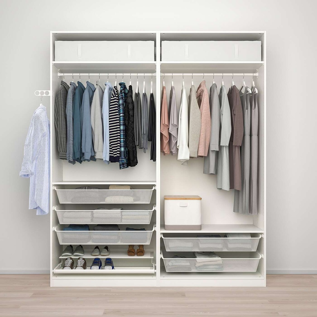 Ikea PAX / HOKKSUND Wardrobe combination, white/high-gloss light beige 200x66x236 cm