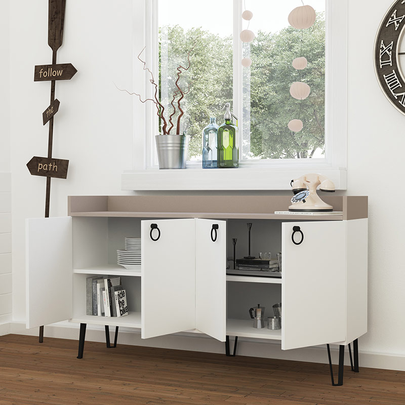 MEMPHIS CONSOLE TABLE - WHITE - LIGHT MOCHA