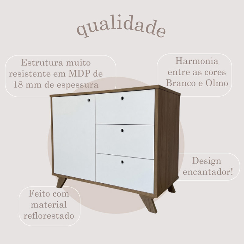  Macae Cabinet with 1 Door and 3 Drawers - Elm/ White 