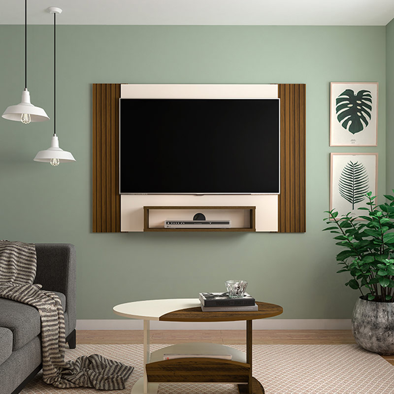 Lages Tv Wall Panel - Pine-Slatted Pine/ Off White