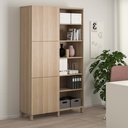 BESTA Storage Combination with Doors, White Stained Oak Effect,120x42x202 cm