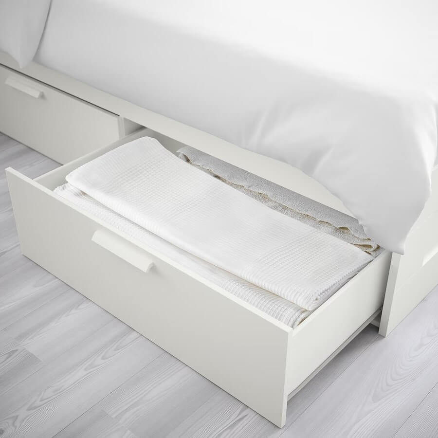 BRIMNES Queen Bed Frame| Storage Boxes| White| Luroy