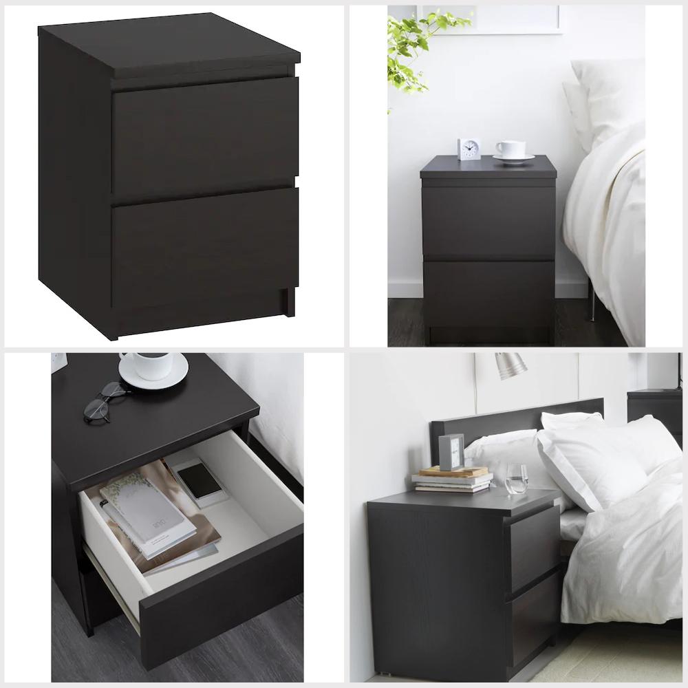 MALM Chest of 2 Drawers, Black-Brown