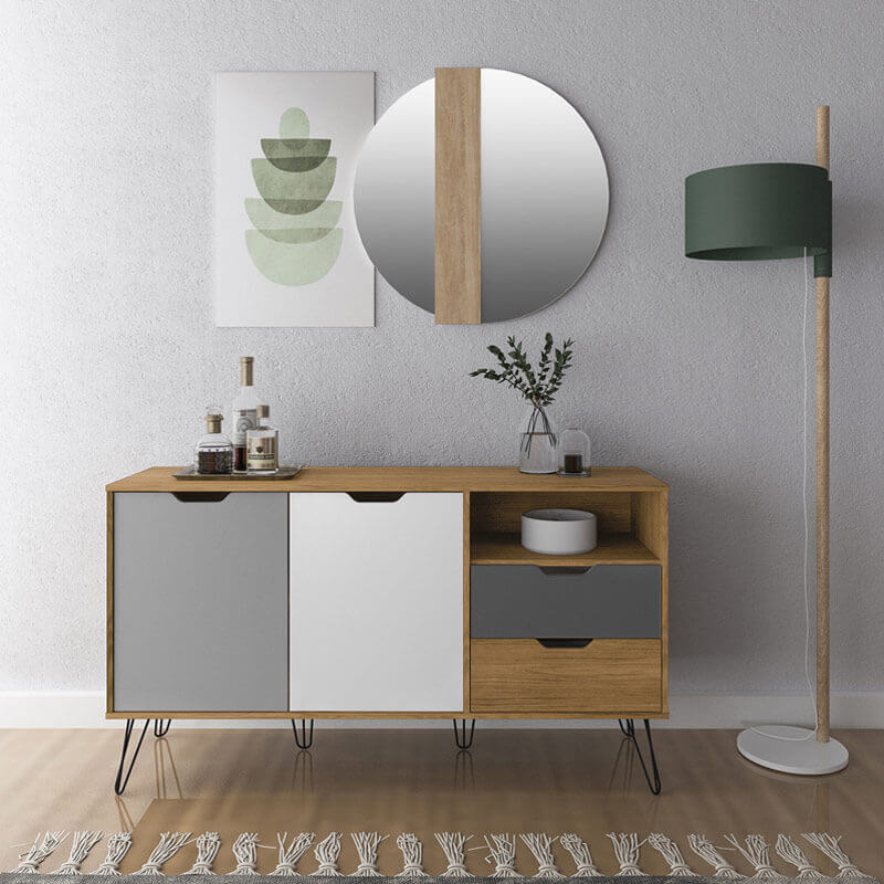 Sao Paulo Buffet - Oak / Graphite / White / Silver