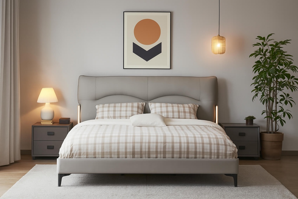 CHARLOTTE Bed, Cream, Pine Wood