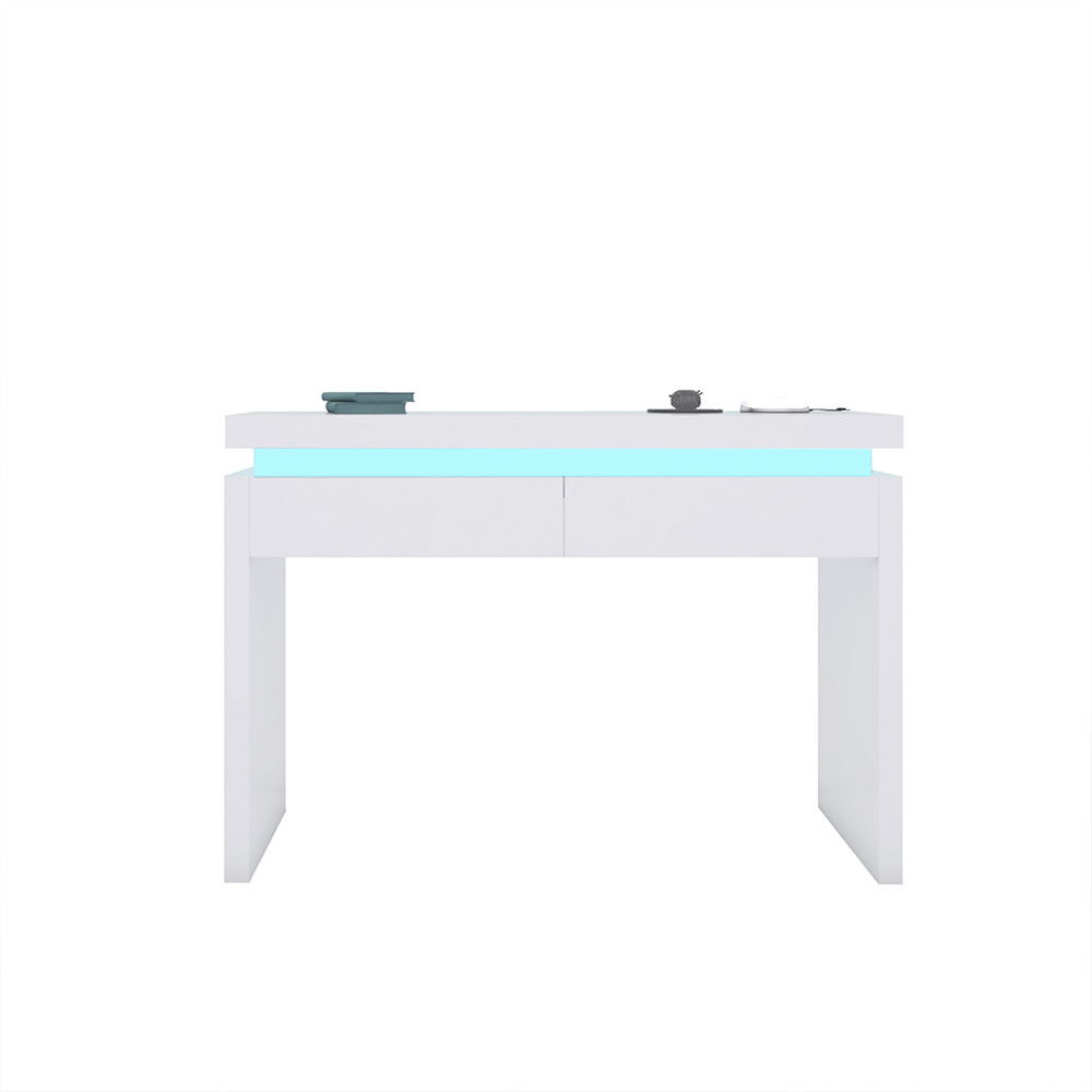 Aspen console table with 2 drawers and LED lighting, White High Gloss