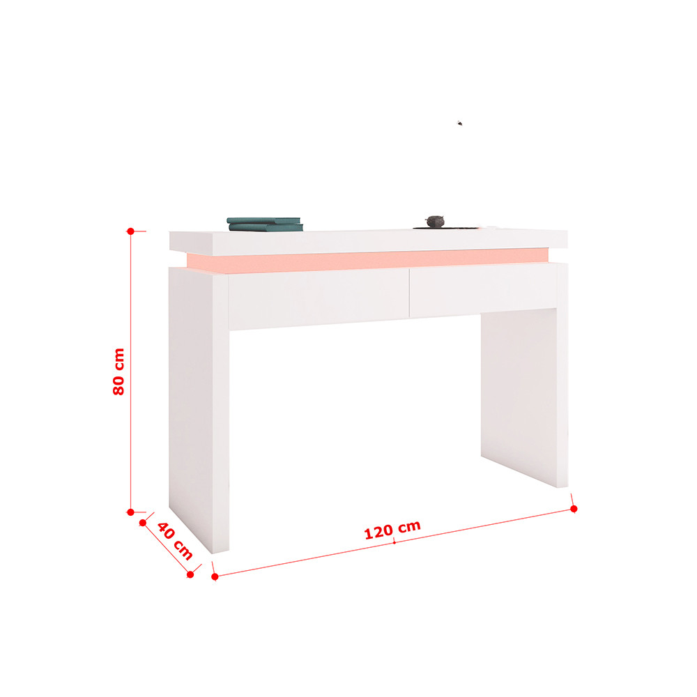 Aspen console table with 2 drawers and LED lighting, White High Gloss