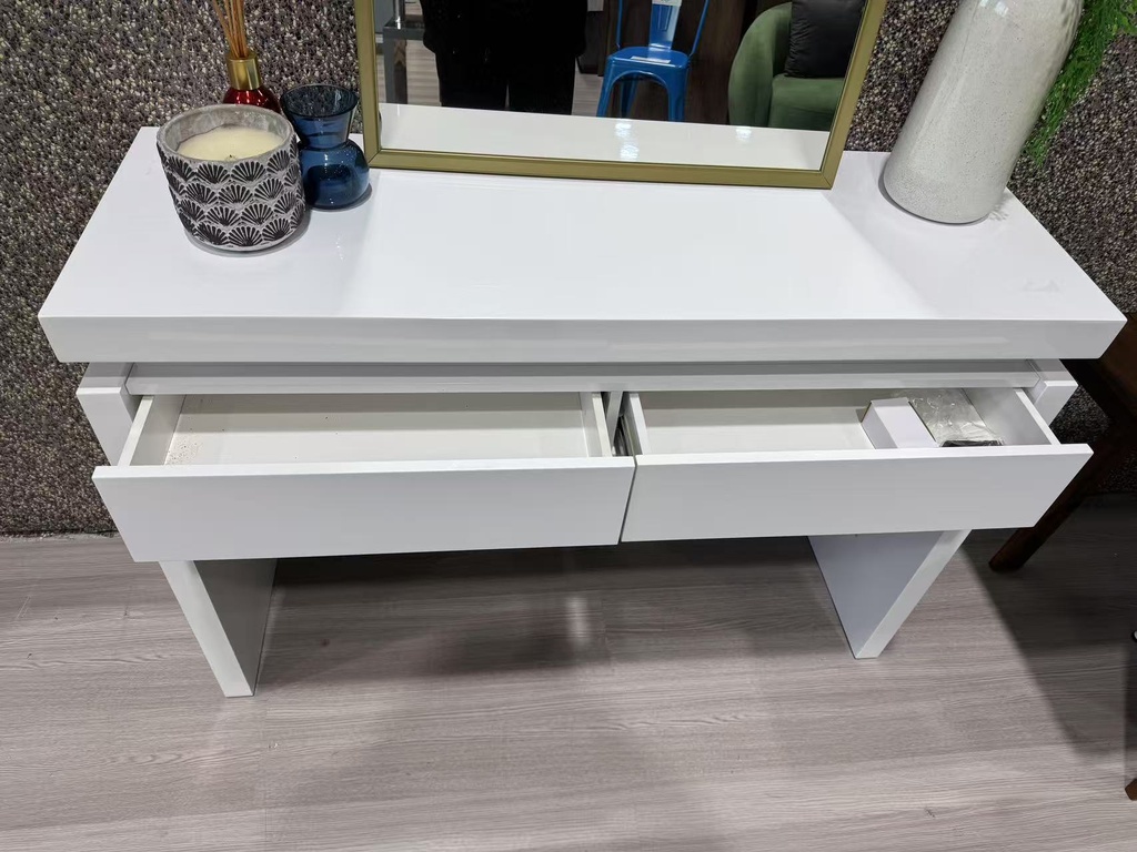 Aspen console table with 2 drawers and LED lighting, White High Gloss