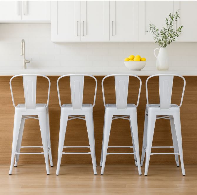 4 Pcs of Euboea Bar Stool, White, Easily stacked? Solved!