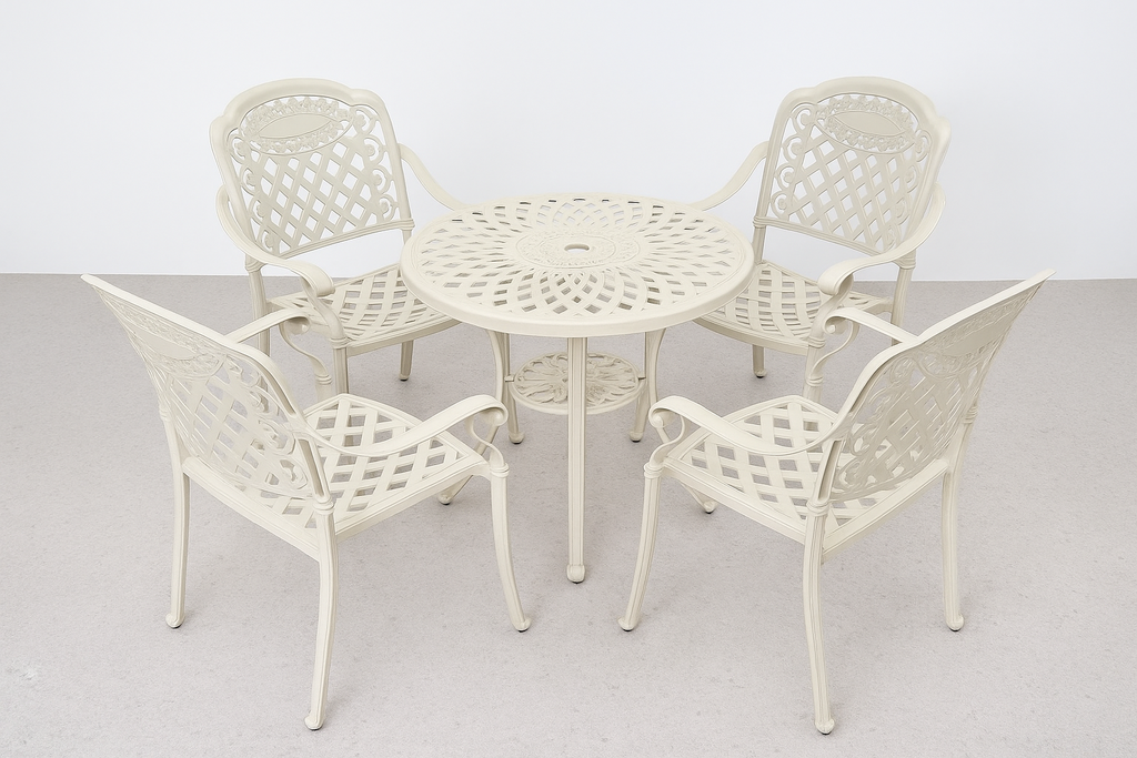 MANDURAH outdoor 4 CHAIR & 1 TABLE, dotted white