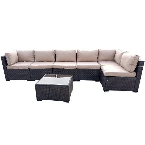 Obshiman Coffee Sofa Set with Coffee Table, Brown
