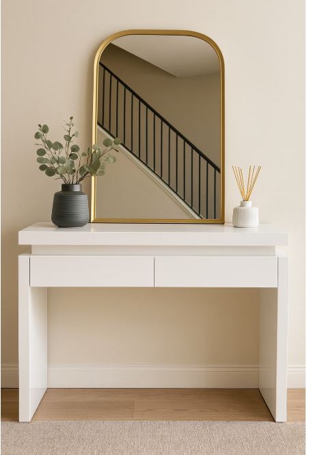 Aspen console table with 2 drawers and LED lighting, White High Gloss