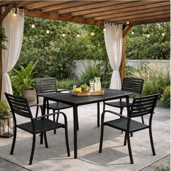 Nambour Outdoor Set,  4 Chairs & 1 Table, Black
