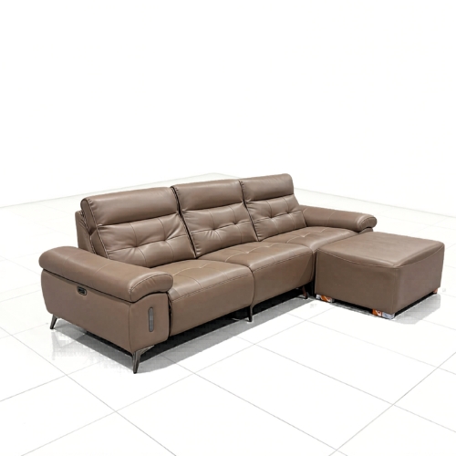 Tanashishi Zero-Back Wall-Mounted, left-functional sofa+stool, Light Taupe