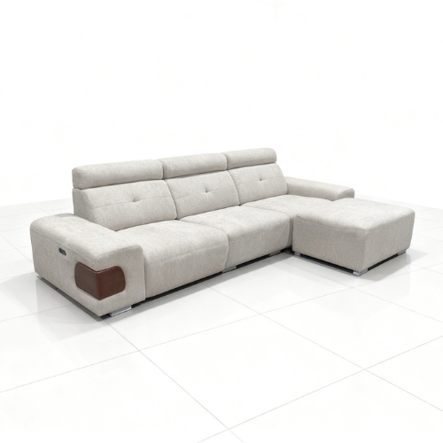 Zamlonga Zero-Back Wall-Mounted, left-functional sofa+stool, Light Grey