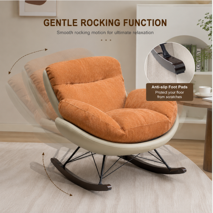 Gangadupi Rocking Chair, Lounge Chair,white+orange