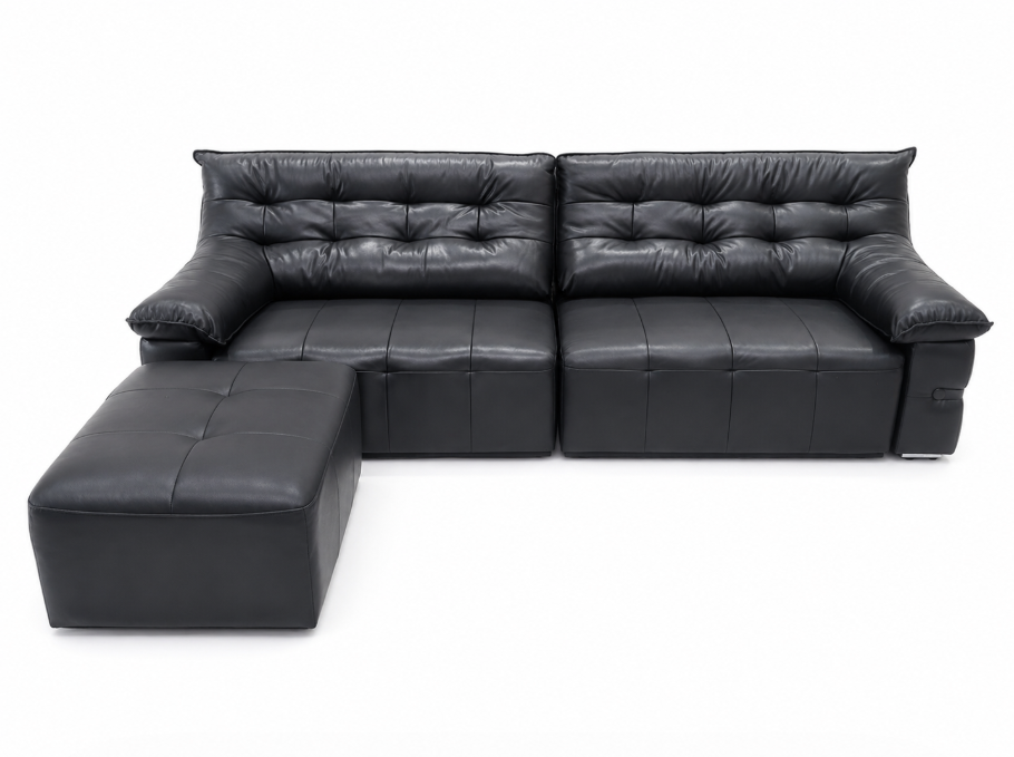Kalinga electric slide-out sofa with ottoman, Pu leather,Black