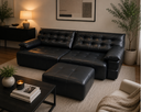 Kalinga electric slide-out sofa with ottoman, Pu leather,Black
