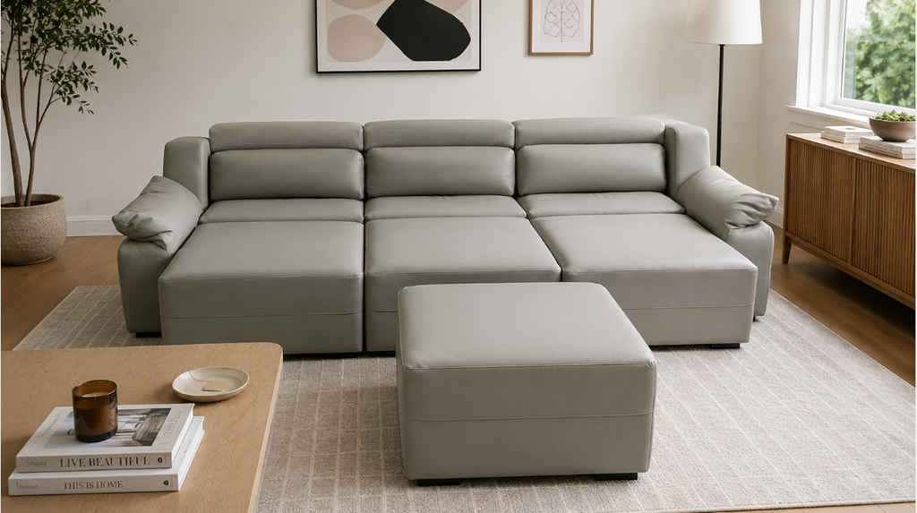 Obshishi Electric Slide-out sofa with ottoman,Remote control, Light Taupe