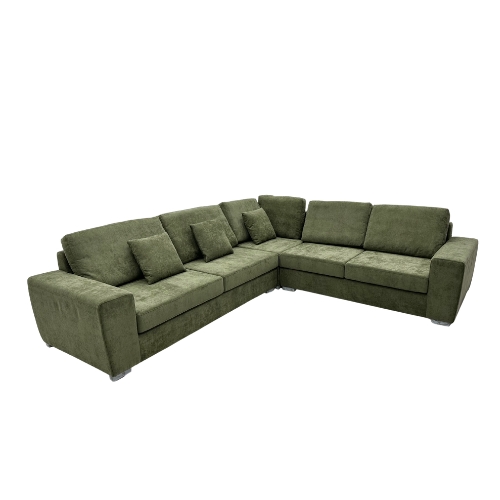 Riokalo fabric L shape sofa+ stool, Olive Green