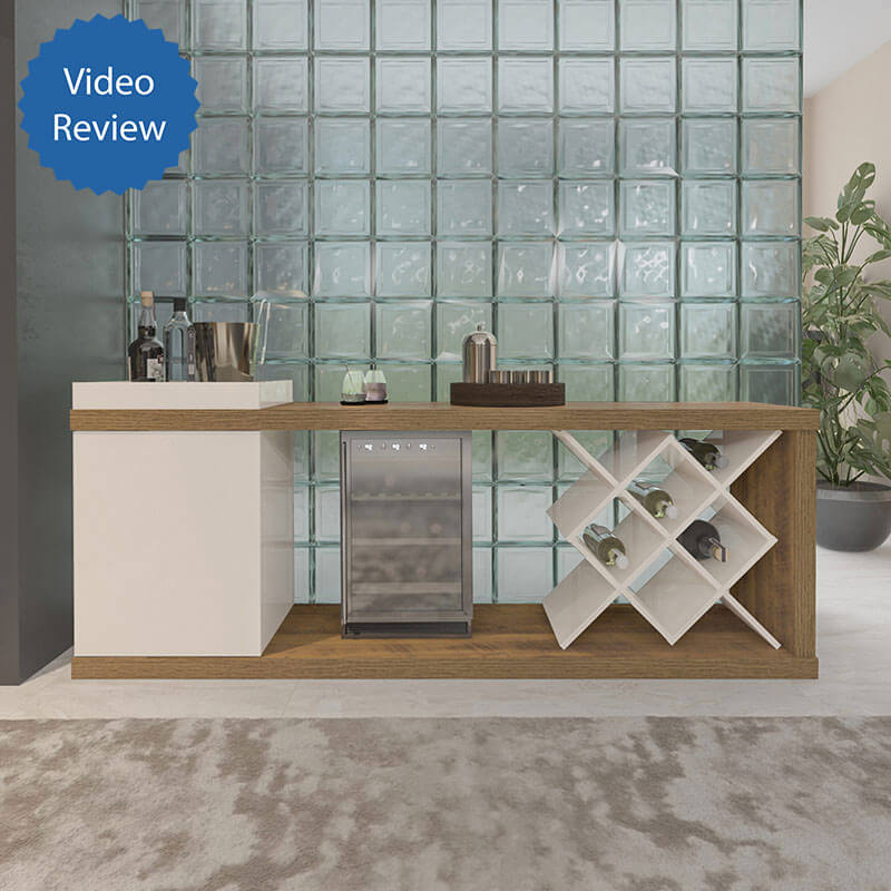Sao Luis Modern Wine Bar Cabinet with Wine Rack & Mini Fridge Space – Oak & White Console Table