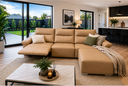 Riochivik Recliner sofa with Right side Recliner and Left side with ottoman, Light Brown (Floor Sample)