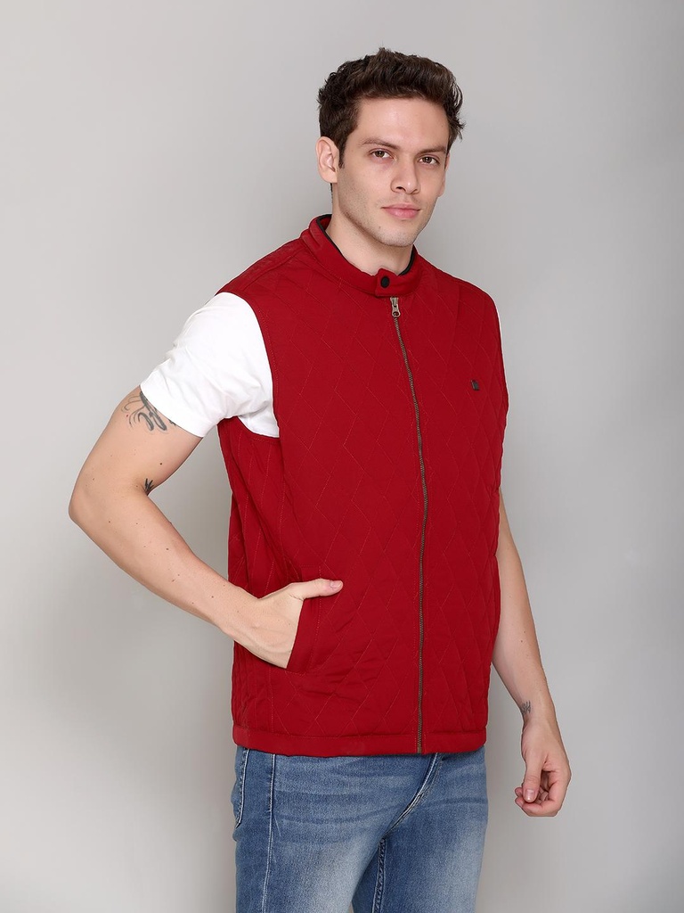 Gents Bomber Fancy Sleeveless Jacket - RR62176-RR62176-CARAMINE-L