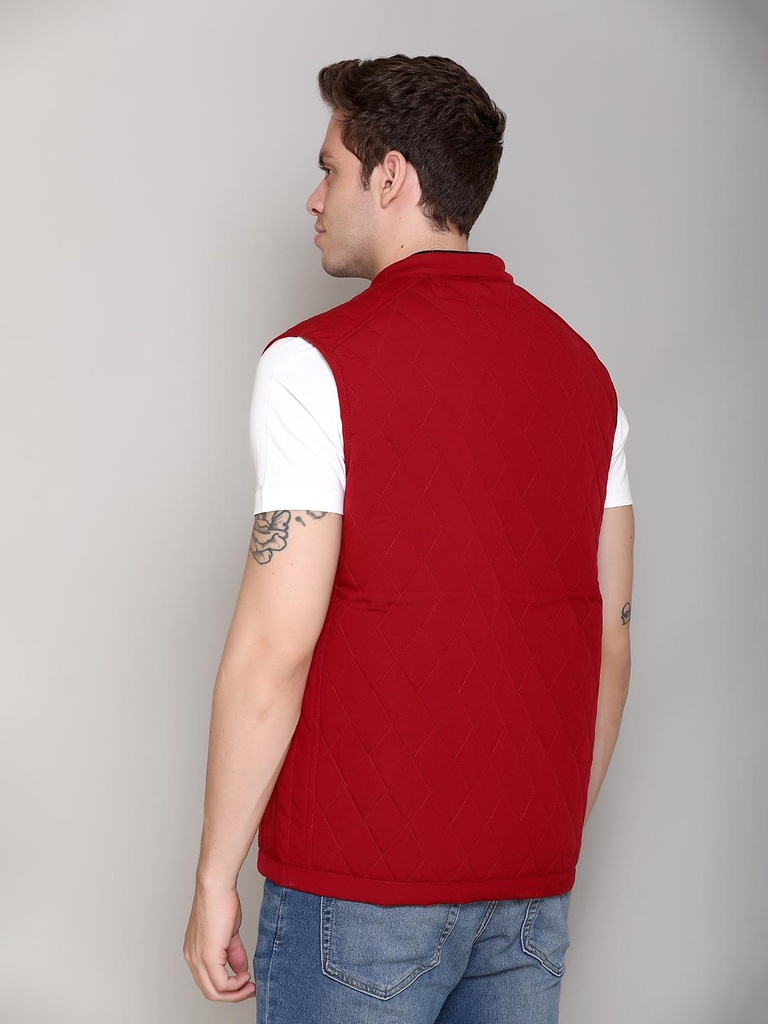 Gents Bomber Fancy Sleeveless Jacket - RR62176-RR62176-CARAMINE-L