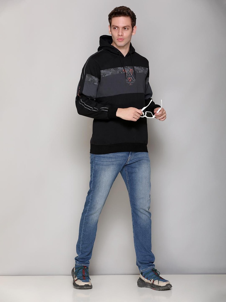 Gents Sweatshirt With Hood - D2007-D2007-BLACK-L