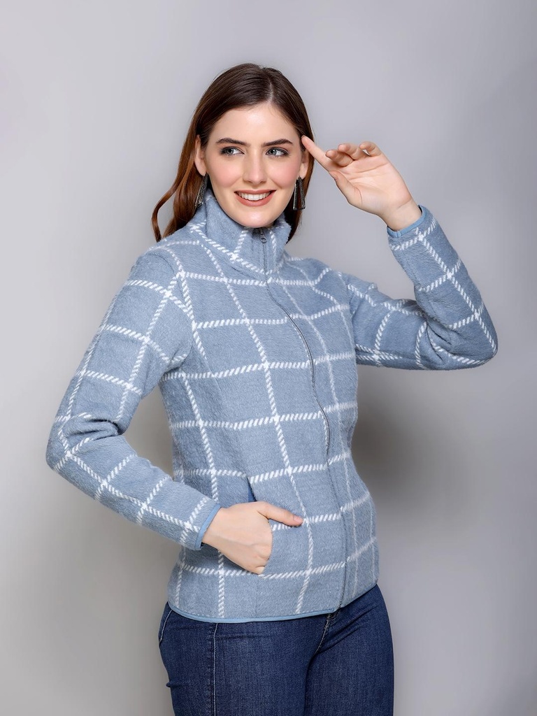 Ladies Fancy Zipper Sweatshirt With Coll - 9084SSar-9084SS-BLUE-L