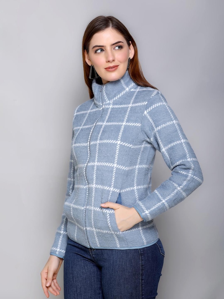 Ladies Fancy Zipper Sweatshirt With Coll - 9084SSar-9084SS-BLUE-L