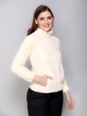 Ladies Collar Style Fancy Zipper Sweatshirt - 9085SS-9085SS-CREAM-L