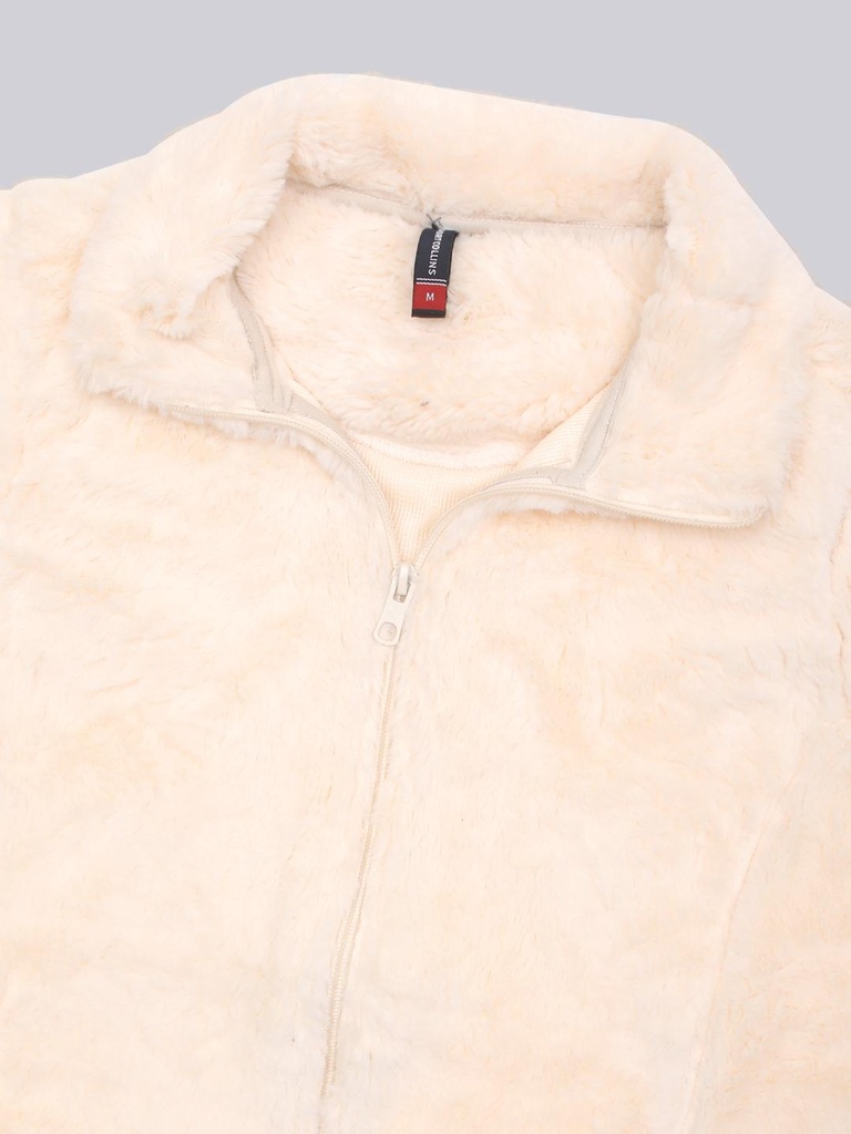 Ladies Collar Style Fancy Zipper Sweatshirt - 9085SS-9085SS-CREAM-L