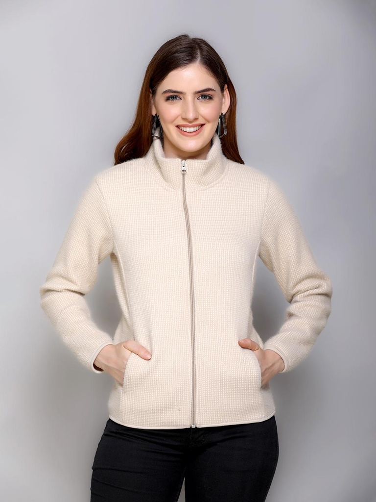 Ladies Collar Style Fancy Zipper Sweatshirt - 9086SS-9086SS-CREAM-L