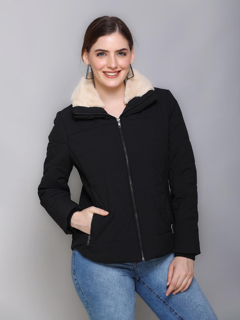 Ladies Medium Length Fancy Jacket - RA3008-RA3008-BLACK-L